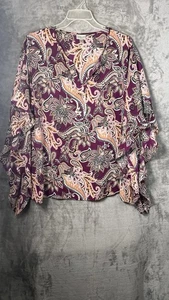 Avenue Women’s Paisley  Kimono Style Blouse Size 14/16 Burgundy - Picture 1 of 8