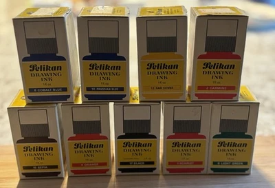 Lote de 9 tintas de dibujo vintage alemanas Pelikan color Foto 1 de 3