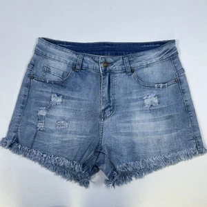 Distressed Frayed Hem Light Blue Denim Shorts – Medium - High Waisted Y2K Style - Picture 1 of 5
