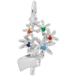 Bouquet of Flowers Sterling Silver Cubic Zirconia Charm - Picture 1 of 1