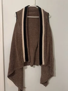 Anthropologie style Women’s polyester striped trim vest cape shawl - Picture 1 of 3