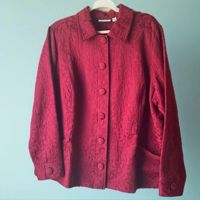 Croft & Barrow Mujer’s 2X Chaqueta Borgoña Cuadrada Cabaña Tapiz Vacaciones Maduras Foto 1 de 4