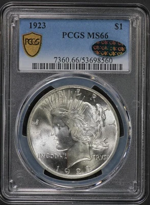 1923 PCGS Silver Peace Dollar MS66 MS-66 CAC - Trueview - Luster! - Image 1 of 3
