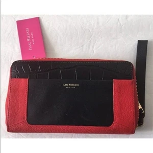 Cartera pulsera Isaac Mizrahi New York LILETH de cuero roja y negra - Imagen 1 de 7