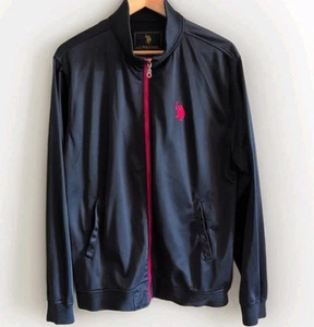 Large US Polo Assn Men's Navy Red Trim Full Zip Track Jacket Pony Logo Size EUC - Picture 1 of 8