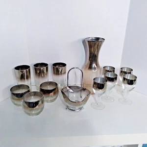 Set di bicchieri da bar vintage MCM Vitreon Queens Lusterware Ombre Silver Fade - Foto 1 di 7