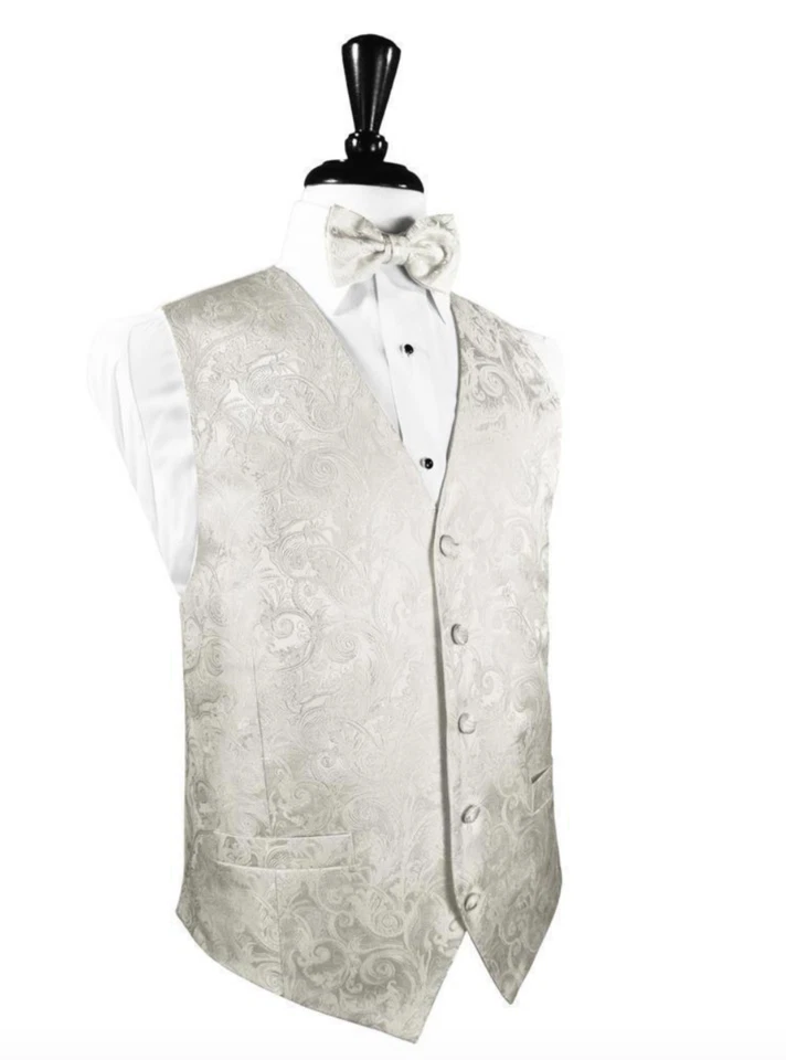 Ivory Silk Paisley Tuxedo Vest and Tie - Image 1 of 1