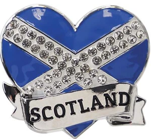 Enamel Fridge Magnet Saltire Heart Shape Crystal Bling with Scotland Word - Bild 1 von 2