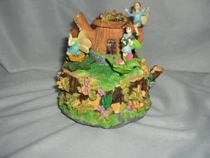 Vintage Dancing Fairies Ceramic Music Box Flowers Teapot House Edelweiss NICE - Picture 1 of 5