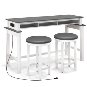 3 PCS Home Bar Set w/ 2 Upholstered Bar Stools Outlets and USB Ports for Kitchen - Picture 1 of 8