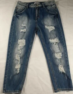 Florencia Girls Distressed Blue Denim Jeans 5 Pocket Size Large 30" Waist - Picture 1 of 9