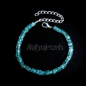 Natural Apatite Bracelet , Blue Apatite Stone Bead Bracelet , Blue Gemstone - Picture 1 of 4