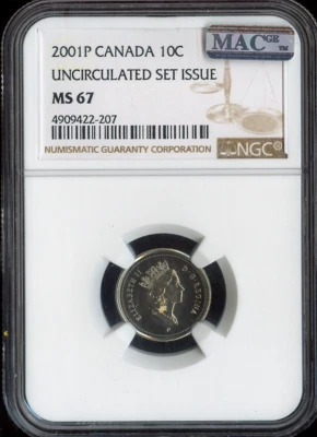 2001-P Canada 10 Cents 10C NGC MS67 MAC  - Quality - Image 1 of 2