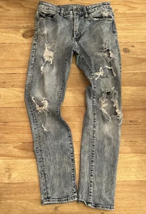 American Eagle Men SLIM Taper Flex Jeans Light Wash Low Rise Distressed 29x30 - Picture 1 of 5