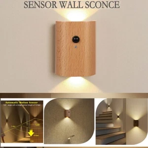 5V LED PIR Motion Sensor Induction Light USB Rechargeable Beech Wood Wall Lamp # - Picture 1 of 13