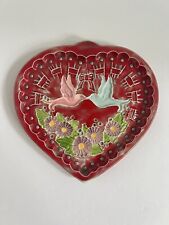 Pottery Heart Trinket Dish Lovebirds Red And Blue