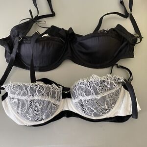 2 X Mimi Holliday Black White Silk & Lace Balconette bras 34B