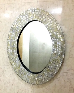 Wall Mirror Bedroom Mother of Pearl Inlay Oval Frame Decorative Home Decor - Picture 1 of 5