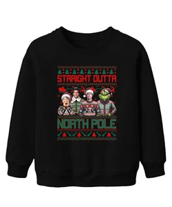 Straight Outta North Pole Ugly Xmas Sweater Christmas Movies - Xmas Christ - Picture 1 of 10