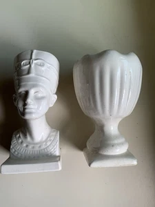 Egyptian Queen Nefertiti Bust And White Porcelain - Dated A. J. 1964 Bookends - Picture 1 of 8