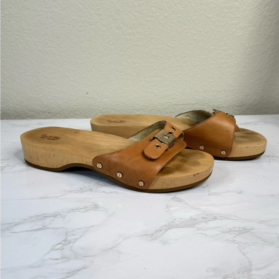 Zueco con hebilla vintage talla superior de cuero mula deslizable madera original Dr. Scholl's Foto 1 de 4