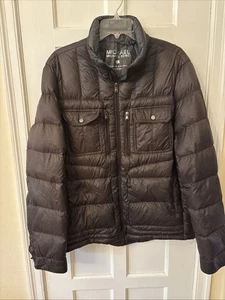 Michael Kors women’s packable down Jacket brown/gray Full Zip snap Pockets L - Picture 1 of 6