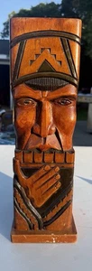 Vintage Hand Carved Wooden Man Bust Sculpture Vase - Picture 1 of 8