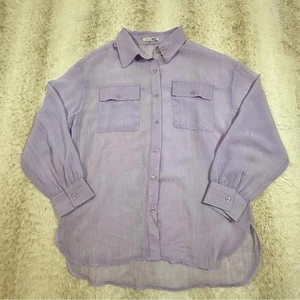 Fashion Nova transparente lavendelfarbene Button-Down-Bluse Damen Größe M - Bild 1 von 9