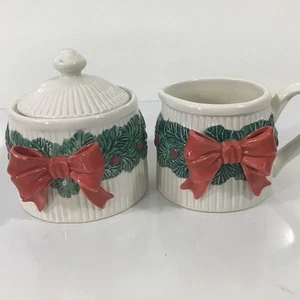 Fitz and Floyd 1982 Christmas Creamer and Sugar Bowl with Lid - Picture 1 of 8