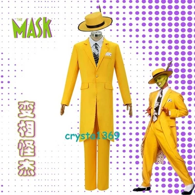 La Máscara Jim Carrey Disfraz Disfraz Disfraz Halloween Traje Amarillo Carnaval Uniforme con Sombrero Foto 1 de 4