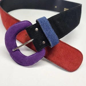 Vintage Suede Waist Belt 26 28 S Leather Red Blue Purple Black 1980s 8006 - Picture 1 of 12