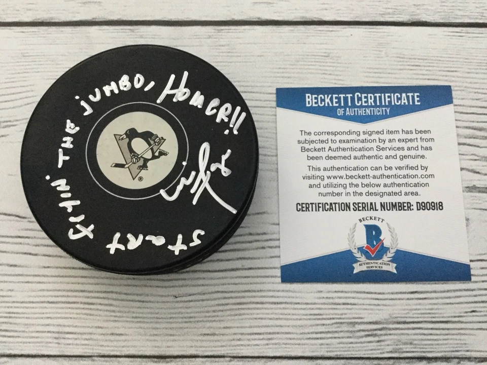 Mike Lange Signed Autographed Pittsburgh Penguins Hockey Puck Beckett BAS COA a - Image 1 of 1