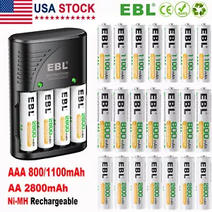 Lot AA AAA Rechargeable Batteries 2800mah 1100mAh 800mAh w/ AC Charger - Picture 1 of 44