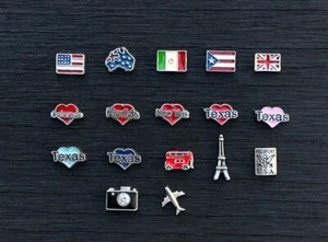 Schwimmende Charms USA Staaten Länder Reise Glas Medaillons - Bild 1 von 20