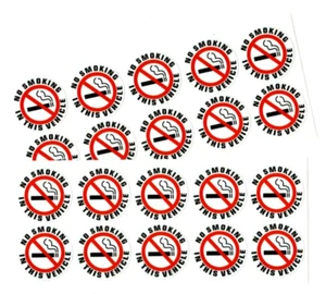 20 - NO SMOKING IN THIS VEHICLE sticker | white | 1.5" dia | outdoor durable - Picture 1 of 3