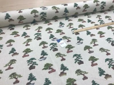 Designer cotton panama upholstery, curtains blinds Bonsai tree  print 140cm wide - Image 1 of 4
