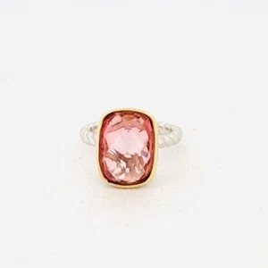 Anillo Estate ATR Cuarzo Rosa Oro 14k y Plata 925 Diseñador Declaración Talla 6 - Imagen 1 de 12