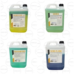KIT LAVAGGIO 4 TANICHE DA 5KG SGRASSANTE BICOMPONENTE+SHAMPOO+CERA+NERO GOMME - Foto 1 di 2