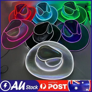 1pc Cosplay Wireless LED Cowboy Hat Neon Space Luminous Wide Brim Cowgirl Cap AU - Picture 1 of 17
