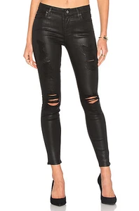Neu mit Etikett $ 229 7 For All Mankind Ankle Skinny Jeans schwarz beschichtet Destroy Hose 27 - Bild 1 von 10
