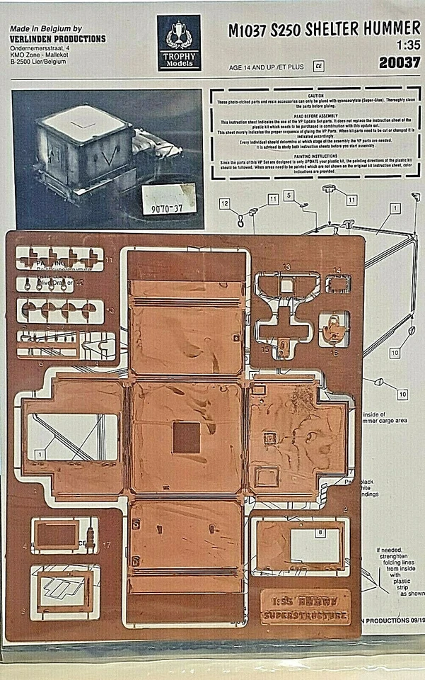 Verlinden Trophy Models 20037 M 1037 S 250 Shelter Hummer sc 1/35 Photo Etched - Immagine 1 di 1