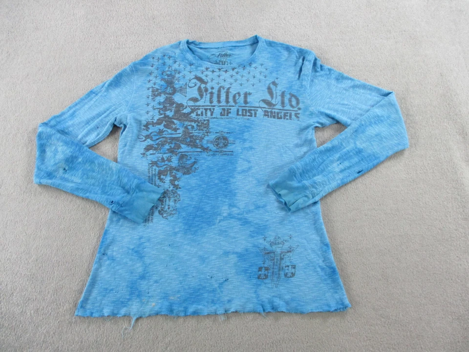 Camisa Y2K Hombre XL Azul Cyber Grunge Envejecida Manga Larga De Colección Estampado Doble Cara Foto 1 de 4