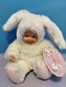 2001 Anne Geddes Plush Stuffed Baby Bunnies Doll Bunny Suit 7" White/Pink w/Tag - Picture 1 of 5
