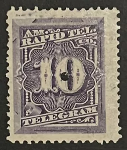 Travelstamps: 1881 US STAMP SCOTT 1T4 "Rapid Tel Telegraph Numeral 10”, 10 CENT - Picture 1 of 5