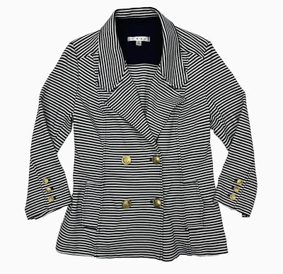 Blazer náutico tejido a rayas CAbi #823 botón dorado dinero antiguo talla S Foto 1 de 4