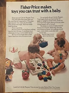 Vintage 1973 Fisher Price Print Ad “Toys You Can Trust” Crib & Playpen Baby Toys - Picture 1 of 1