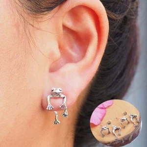 Frog Earring, Cute Silver Frog Earring Studs, Animal Jewelry Gifts, Fun Earring - Picture 1 of 9