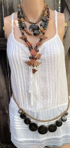 Lot of 4 Boho Chunky Vtg. Carved Wood Elephant Bead Choker Necklaces -Chain Belt - Bild 1 von 12
