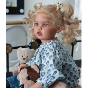 30in Painted Reborn Baby Doll Toddler Girl Hand-Rooted Curly Hair Handmade Gifts - Picture 1 of 2