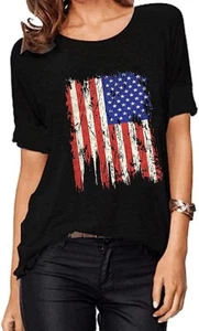 NWT Roshop size M Women's American Flag 4th Of July T-Shirt summer short sleeved - Picture 1 of 1